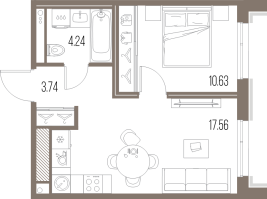 2 ккв (Евро) № 305 Корп.: 2 , Секция 6  в ЖК Legenda Васильевского