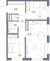 3 ккв (Евро) № 7 Корп.: 2 , Секция 1  в ЖК Legenda Васильевского