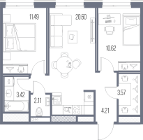 3 ккв (Евро) № 209 Корп.: 2 , Секция 5  в ЖК Legenda Васильевского