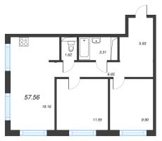 3 ккв (Евро) № 2 Корп.: 1 , Секция 1  в ЖК Legenda Васильевского