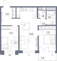 3 ккв (Евро) № 133 Корп.: P , Секция Р1  в ЖК Легенда на Охте
