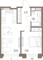 2 ккв (Евро) № 68 Корп.: B , Секция В2  в ЖК Легенда на Охте