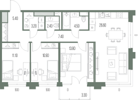 4 ккв (Евро) № 189 Корп.: P , Секция Р2  в ЖК Легенда на Охте