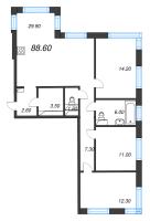 4 ккв (Евро) № 66 Корп.: B , Секция В2  в ЖК Легенда на Охте