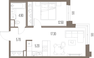 2 ккв (Евро) № 256 Корп.: N5 , Секция 5  в ЖК Легенда на Охте
