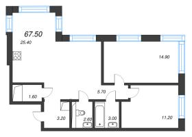 3 ккв (Евро) № 198 Корп.: P , Секция Р2  в ЖК Легенда на Охте