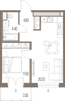 2 ккв (Евро) № 130 Корп.: P , Секция Р1  в ЖК Легенда на Охте