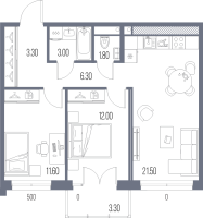 3 ккв (Евро) № 6 Корп.: B , Секция В1  в ЖК Легенда на Охте