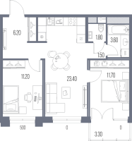 3 ккв (Евро) № 128 Корп.: P , Секция Р1  в ЖК Легенда на Охте