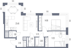 3 ккв (Евро) № 188 Корп.: P , Секция Р2  в ЖК Легенда на Охте