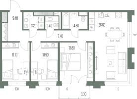 4 ккв (Евро) № 194 Корп.: P , Секция Р2  в ЖК Легенда на Охте