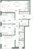 4 ккв (Евро) № 115 Корп.: 1 , Секция 1  в ЖК Легенда у моря