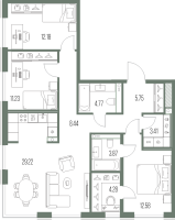 4 ккв (Евро) № 520 Корп.: 1 , Секция 5  в ЖК Легенда у моря