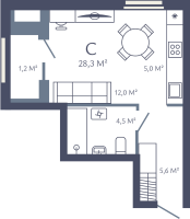 Студия № 3 Корп.: 1 , Секция 1  в ЖК Лендлер
