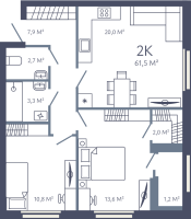 3 ккв (Евро) № 91 Корп.: 1 , Секция 2  в ЖК Лендлер