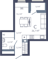 Студия № 114 Корп.: 1 , Секция 2  в ЖК Лендлер