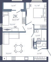 3 ккв (Евро) № 149 Корп.: 1 , Секция 2  в ЖК Лендлер