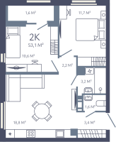 3 ккв (Евро) № 227 Корп.: 1 , Секция 2  в ЖК Лендлер