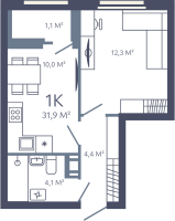 1 ккв № 139 Корп.: 1 , Секция 2  в ЖК Лендлер