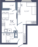 1 ккв № 217 Корп.: 1 , Секция 2  в ЖК Лендлер