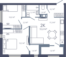 3 ккв (Евро) № 161 Корп.: 1 , Секция 2  в ЖК Лендлер