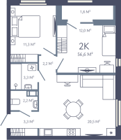 3 ккв (Евро) № 22 Корп.: 1 , Секция 1  в ЖК Лендлер