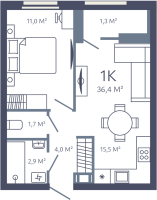 2 ккв (Евро) № 12 Корп.: 1 , Секция 1  в ЖК Лендлер