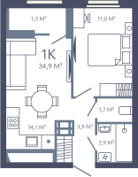 1 ккв № 228 Корп.: 1 , Секция 2  в ЖК Лендлер