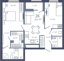 2 ккв № 98 Корп.: 1 , Секция 2  в ЖК Лендлер