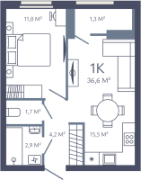 2 ккв (Евро) № 5 Корп.: 1 , Секция 1  в ЖК Лендлер