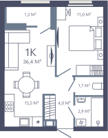 2 ккв (Евро) № 27 Корп.: 1 , Секция 1  в ЖК Лендлер