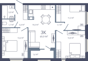 4 ккв (Евро) № 47 Корп.: 1 , Секция 1  в ЖК Лендлер