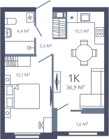 2 ккв (Евро) № 146 Корп.: 1 , Секция 2  в ЖК Лендлер
