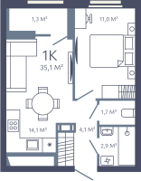 1 ккв № 163 Корп.: 1 , Секция 2  в ЖК Лендлер