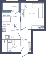 1 ккв № 88 Корп.: 1 , Секция 2  в ЖК Лендлер