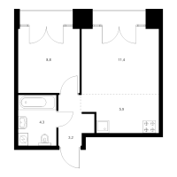 2 ккв (Евро) № 2.9.1 Корп.: 2.1 , Секция 2  в ЖК Лермонтовский 54