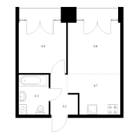 2 ккв (Евро) № 6.8.10 Корп.: 2.1 , Секция 6  в ЖК Лермонтовский 54