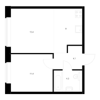 2 ккв (Евро) № 6.1.3 Корп.: 1 , Секция 6  в ЖК Лермонтовский 54