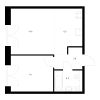 2 ккв (Евро) № 1.3.2 Корп.: 1 , Секция 1  в ЖК Лермонтовский 54