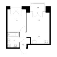 2 ккв (Евро) № 9.7.1 Корп.: 2.2 , Секция 9  в ЖК Лермонтовский 54