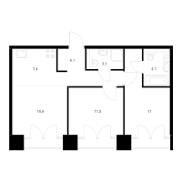 3 ккв (Евро) № 2.9.7 Корп.: 1 , Секция 2  в ЖК Лермонтовский 54