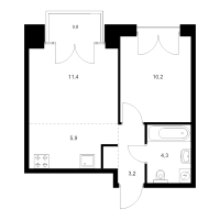2 ккв (Евро) № 13.5.12 Корп.: 2.2 , Секция 13  в ЖК Лермонтовский 54