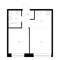 2 ккв (Евро) № 13.1.4 Корп.: 2.2 , Секция 13  в ЖК Лермонтовский 54
