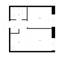 2 ккв (Евро) № 2.7.3 Корп.: 1 , Секция 2  в ЖК Лермонтовский 54