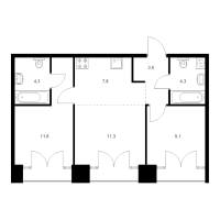 3 ккв (Евро) № 2.9.8 Корп.: 2.1 , Секция 2  в ЖК Лермонтовский 54