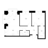 3 ккв (Евро) № 1.3.3 Корп.: 1 , Секция 1  в ЖК Лермонтовский 54