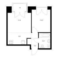 2 ккв (Евро) № 6.7.12 Корп.: 2.1 , Секция 6  в ЖК Лермонтовский 54
