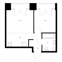 2 ккв (Евро) № 13.9.10 Корп.: 2.2 , Секция 13  в ЖК Лермонтовский 54