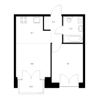 2 ккв (Евро) № 2.3.7 Корп.: 2.1 , Секция 2  в ЖК Лермонтовский 54