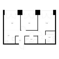 3 ккв (Евро) № 2.9.2 Корп.: 1 , Секция 2  в ЖК Лермонтовский 54